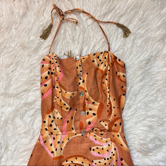 Closet Closes 11/1/22 Farm Rio Raining Bananas Halter Midi Dress L - Picture 3 of 11